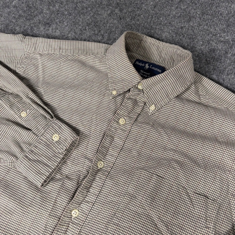 Ralph‎ Lauren Yarmouth Mens 16.5 33 Brown Check Button Down Shirt Two-Ply Cotton